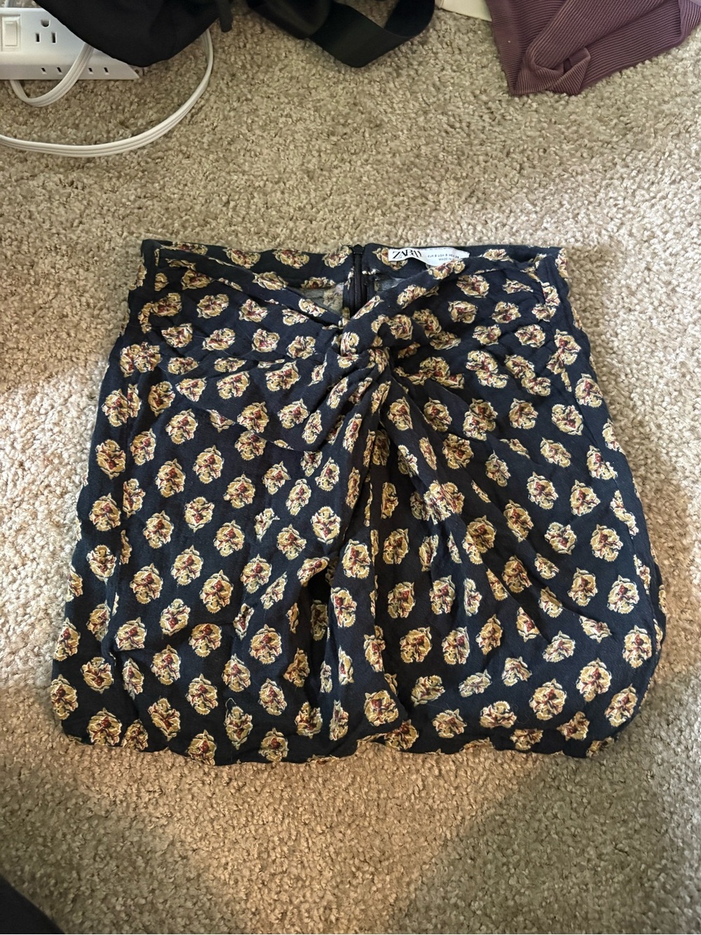 Zara Black Mini Skirt with Yellow Floral Print